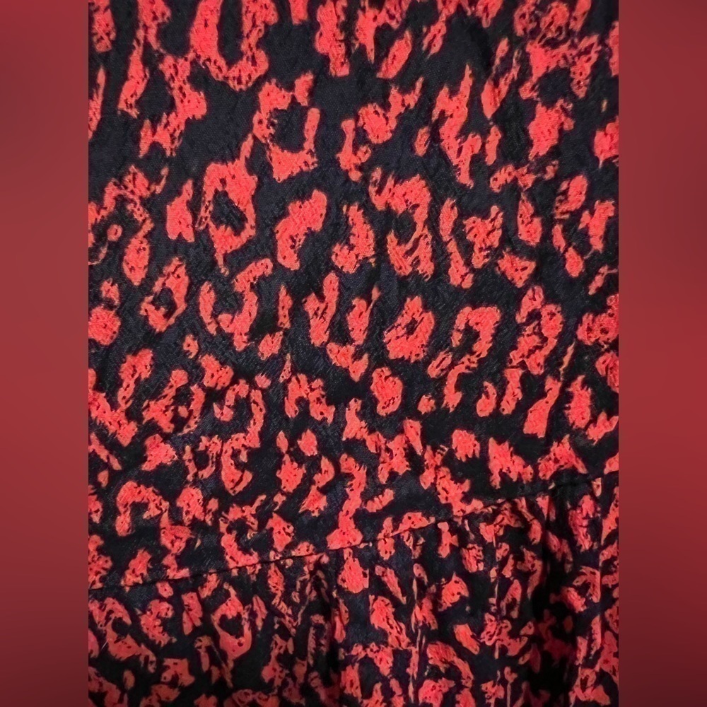 ZARA Red & Black Animal Print Ruffle Long Sleeve Mini Dress M - Picture 3 of 5